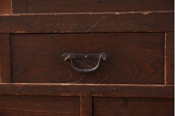 アンティーク家具　和製アンティーク　明治大正期　前面ヒノキ・ケヤキ材　味わい深い木肌が魅力の帳場箪笥(時代箪笥、重ね箪笥)(R-038666)