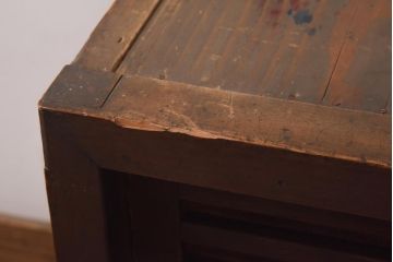 アンティーク家具　明治大正期　前面ケヤキ材・ヒノキ材　和の風情漂う横桟が目を惹く帳場箪笥(ローボード、収納棚)(R-038667)