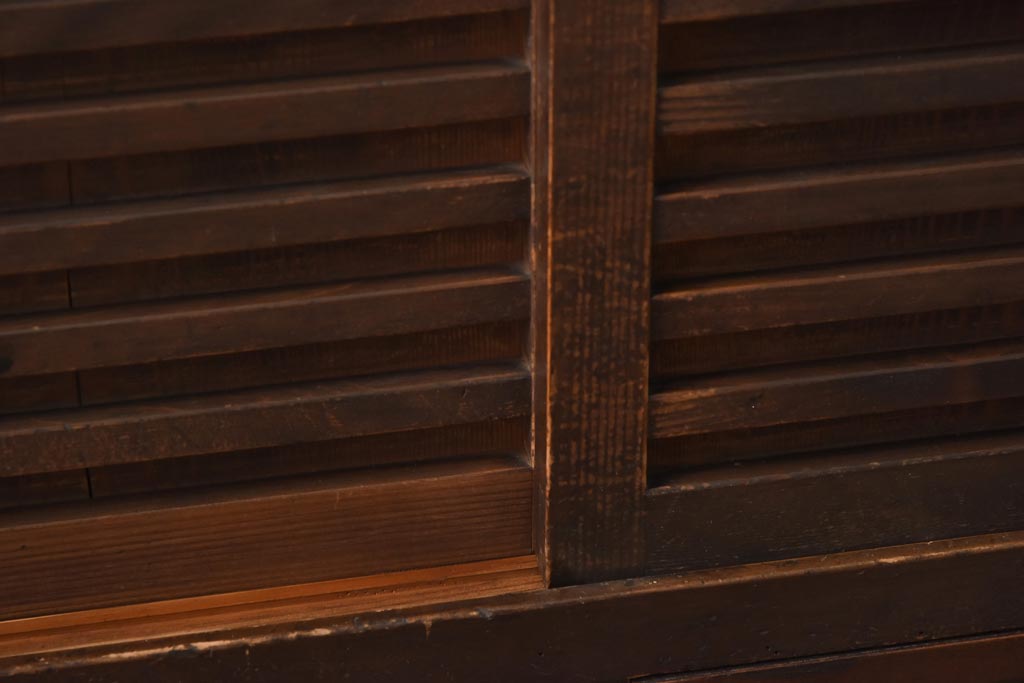 アンティーク家具　明治大正期　前面ケヤキ材・ヒノキ材　和の風情漂う横桟が目を惹く帳場箪笥(ローボード、収納棚)(R-038667)