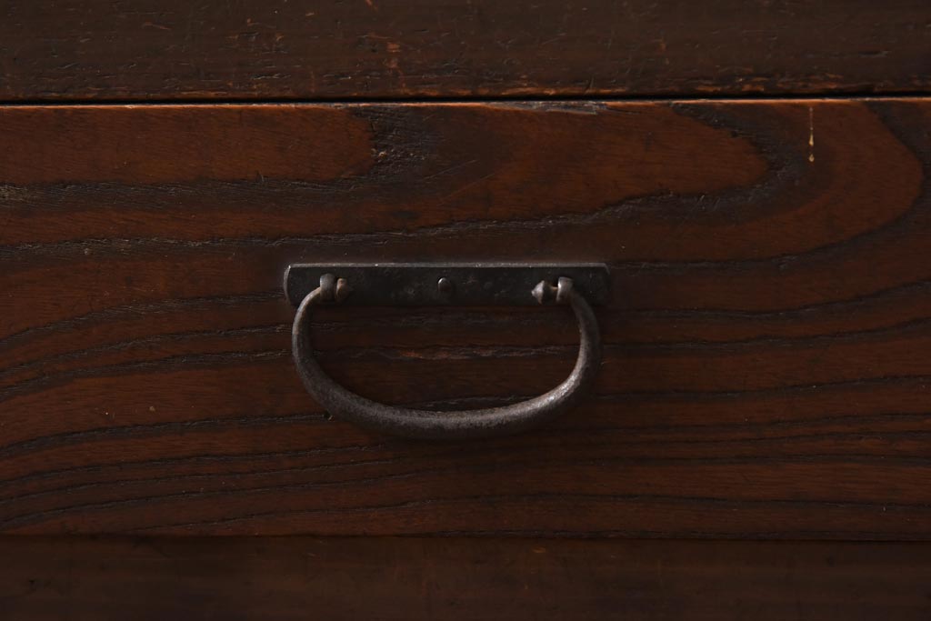 アンティーク家具　明治大正期　前面ケヤキ材・ヒノキ材　和の風情漂う横桟が目を惹く帳場箪笥(ローボード、収納棚)(R-038667)