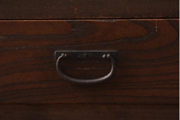 アンティーク家具　明治大正期　前面ケヤキ材・ヒノキ材　和の風情漂う横桟が目を惹く帳場箪笥(ローボード、収納棚)(R-038667)