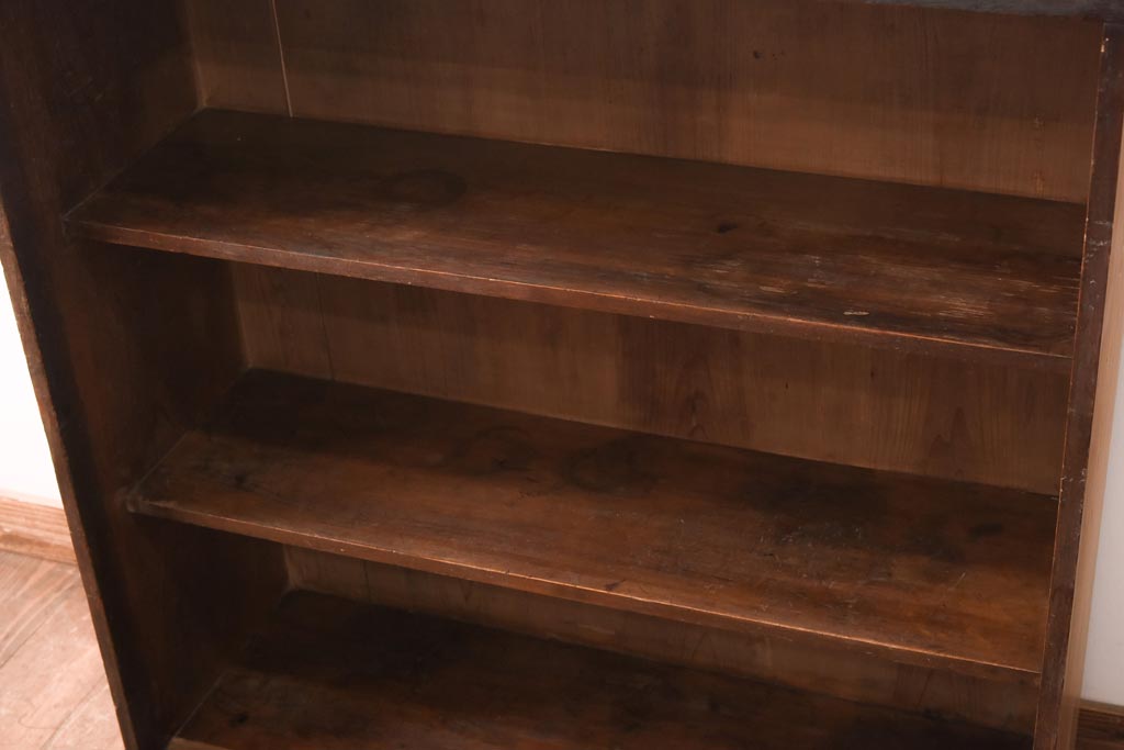 アンティーク家具　大正昭和初期　レトロな佇まいが魅力のゆらゆらガラス戸付き本箱(ブックケース、収納棚、飾り棚)(R-038668)