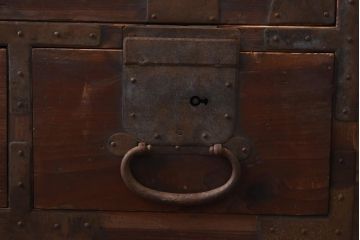 アンティーク家具　和製アンティーク　明治期　ヒノキ材　倹飩式の扉が趣あふれる箪笥(引き出し、収納棚)(R-038688)