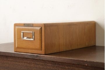 レトロ家具　昭和レトロ　ナラ材　KIHARA　ネームプレート付きの小さなカードケース(小引き出し、図書館、図書室)(R-038694)