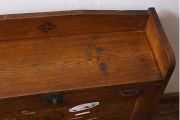 アンティーク家具　象嵌　栓材　タモ材　コンパクトな和製アンティークのライティングビューロー(簿記机、在宅ワーク、在宅用デスク)(R-038706)