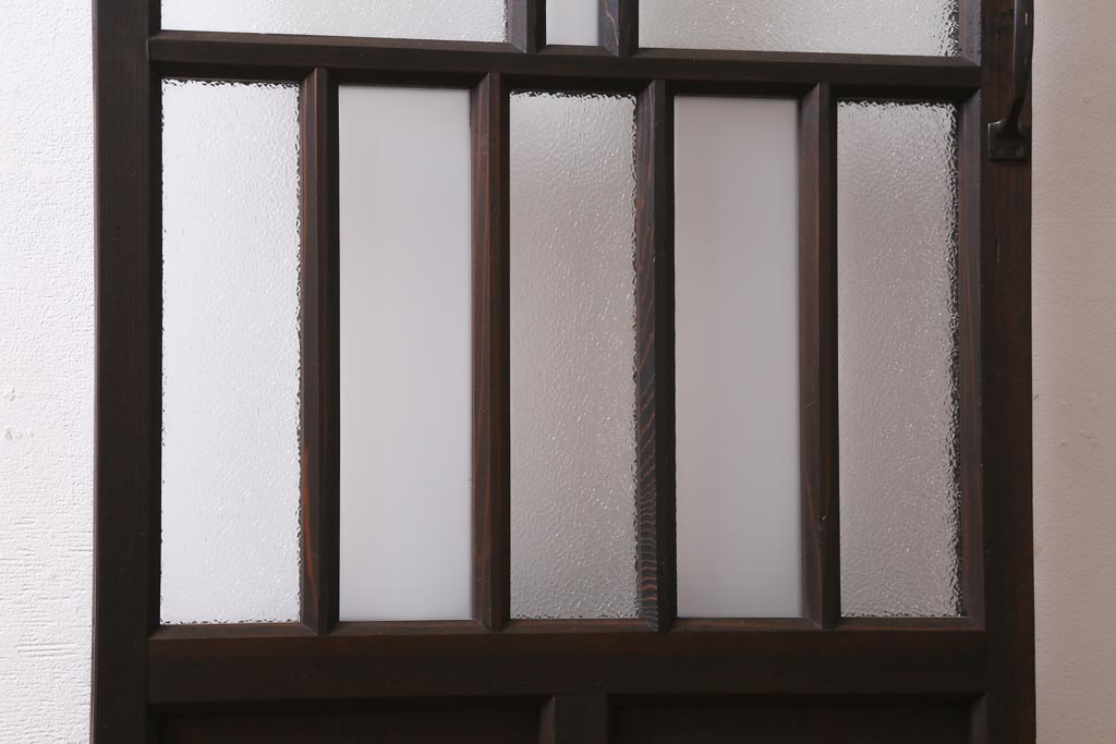アンティーク建具　幅狭　ダイヤガラスとすりガラスを使用したレトロなガラスドア(建具、扉)(R-038708)