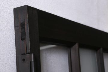 アンティーク建具　幅狭　ダイヤガラスとすりガラスを使用したレトロなガラスドア(建具、扉)(R-038708)
