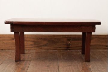 レトロ家具　昭和初期　天板一枚板　渋みのあるちゃぶ台(ローテーブル、花台)(R-038710)