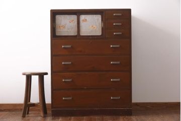 アンティーク家具　和製アンティーク　昭和中期　味わいたっぷりの引き戸付きチェスト(衣装タンス、引き出し)(R-038712)