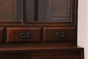 アンティーク家具　和製アンティーク　大正昭和初期　倹飩式　和の風情感じる重ね茶箪笥(茶棚、飾り棚)(R-038716)