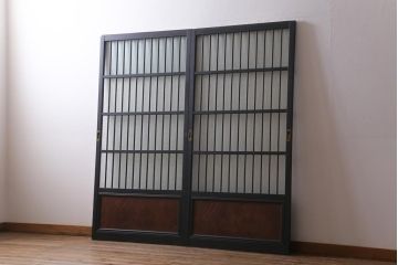 アンティーク建具　和製アンティーク　昭和初期　腰板ケヤキ材　ダイヤガラス入り　上手物!玉杢が魅力的なガラス戸2枚セット(引き戸、建具)(R-038718)