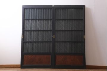 アンティーク建具　和製アンティーク　昭和初期　腰板ケヤキ材　ダイヤガラス入り　上手物!玉杢が魅力的なガラス戸2枚セット(引き戸、建具)(R-038718)