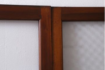 アンティーク建具　当店オリジナルガラス入り　昭和レトロ　市松模様のガラスがおしゃれな引き戸4枚セット(建具、ガラス戸)(R-038719)