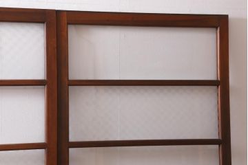 アンティーク建具　当店オリジナルガラス入り　昭和レトロ　市松模様のガラスがおしゃれな引き戸4枚セット(建具、ガラス戸)(R-038719)