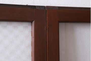 アンティーク建具　当店オリジナルガラス入り　昭和レトロ　市松模様のガラスがおしゃれな引き戸4枚セット(建具、ガラス戸)(R-038719)