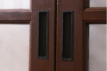 アンティーク建具　当店オリジナルガラス入り　昭和レトロ　市松模様のガラスがおしゃれな引き戸4枚セット(建具、ガラス戸)(R-038719)