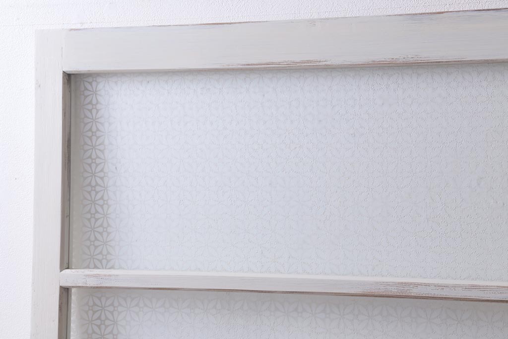 アンティーク建具　和製アンティーク　当店オリジナルガラス入り　ホワイトペイントが爽やかなガラス戸2枚セット(引き戸、建具)(R-038720)