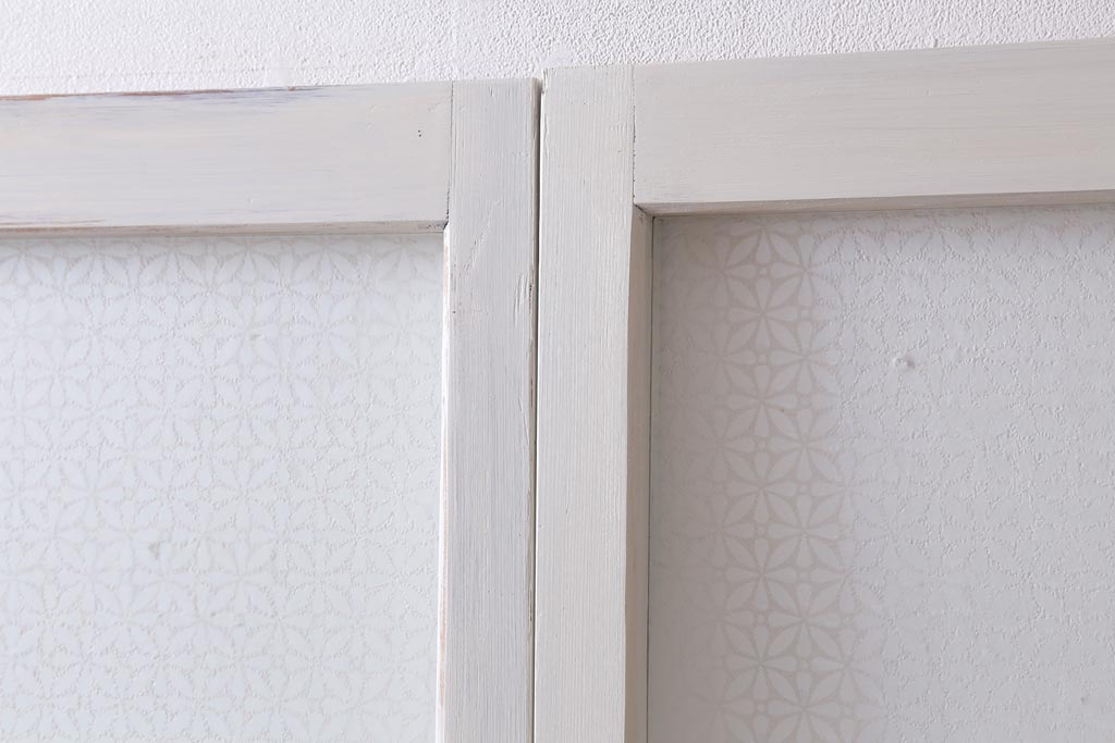 アンティーク建具　和製アンティーク　当店オリジナルガラス入り　ホワイトペイントが爽やかなガラス戸2枚セット(引き戸、建具)(R-038720)