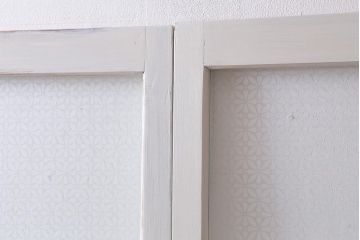 アンティーク建具　和製アンティーク　当店オリジナルガラス入り　ホワイトペイントが爽やかなガラス戸2枚セット(引き戸、建具)(R-038720)