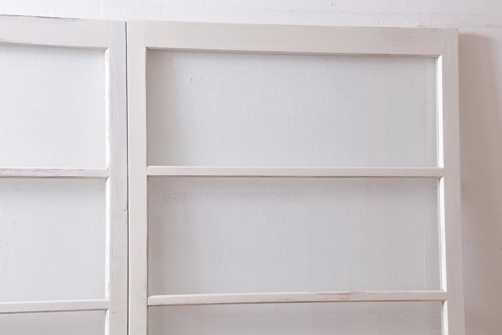 アンティーク建具　和製アンティーク　当店オリジナルガラス入り　ホワイトペイントが爽やかなガラス戸2枚セット(引き戸、建具)(R-038720)