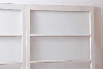 アンティーク建具　和製アンティーク　当店オリジナルガラス入り　ホワイトペイントが爽やかなガラス戸2枚セット(引き戸、建具)(R-038720)