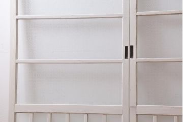 アンティーク建具　和製アンティーク　当店オリジナルガラス入り　ホワイトペイントが爽やかなガラス戸2枚セット(引き戸、建具)(R-038720)