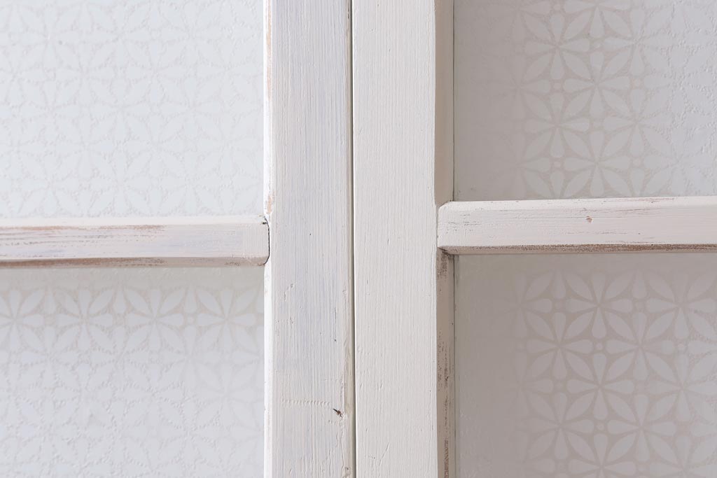 アンティーク建具　和製アンティーク　当店オリジナルガラス入り　ホワイトペイントが爽やかなガラス戸2枚セット(引き戸、建具)(R-038720)