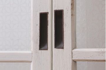 アンティーク建具　和製アンティーク　当店オリジナルガラス入り　ホワイトペイントが爽やかなガラス戸2枚セット(引き戸、建具)(R-038720)