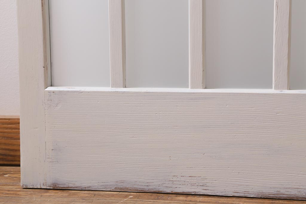 アンティーク建具　和製アンティーク　当店オリジナルガラス入り　ホワイトペイントが爽やかなガラス戸2枚セット(引き戸、建具)(R-038720)