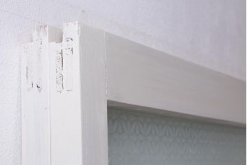 アンティーク建具　和製アンティーク　当店オリジナルガラス入り　ホワイトペイントが爽やかなガラス戸2枚セット(引き戸、建具)(R-038720)