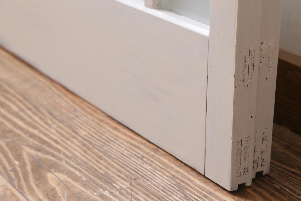 アンティーク建具　和製アンティーク　当店オリジナルガラス入り　ホワイトペイントが爽やかなガラス戸2枚セット(引き戸、建具)(R-038720)