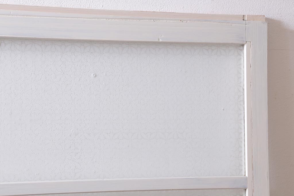 アンティーク建具　和製アンティーク　当店オリジナルガラス入り　ホワイトペイントが爽やかなガラス戸2枚セット(引き戸、建具)(R-038720)