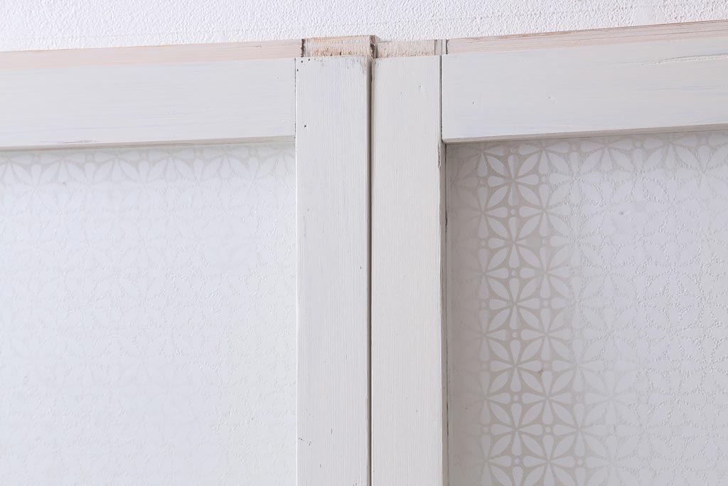 アンティーク建具　和製アンティーク　当店オリジナルガラス入り　ホワイトペイントが爽やかなガラス戸2枚セット(引き戸、建具)(R-038720)