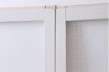 アンティーク建具　和製アンティーク　当店オリジナルガラス入り　ホワイトペイントが爽やかなガラス戸2枚セット(引き戸、建具)(R-038720)