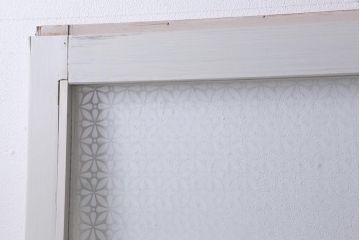アンティーク建具　和製アンティーク　当店オリジナルガラス入り　ホワイトペイントが爽やかなガラス戸2枚セット(引き戸、建具)(R-038720)
