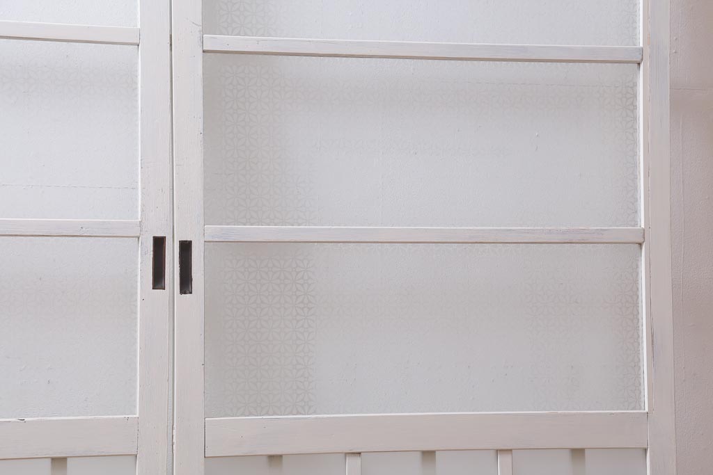 アンティーク建具　和製アンティーク　当店オリジナルガラス入り　ホワイトペイントが爽やかなガラス戸2枚セット(引き戸、建具)(R-038720)