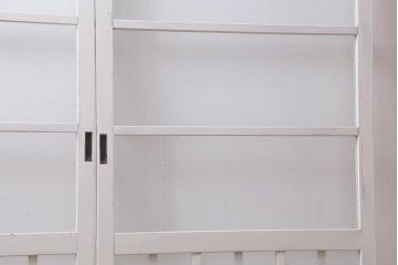 アンティーク建具　和製アンティーク　当店オリジナルガラス入り　ホワイトペイントが爽やかなガラス戸2枚セット(引き戸、建具)(R-038720)