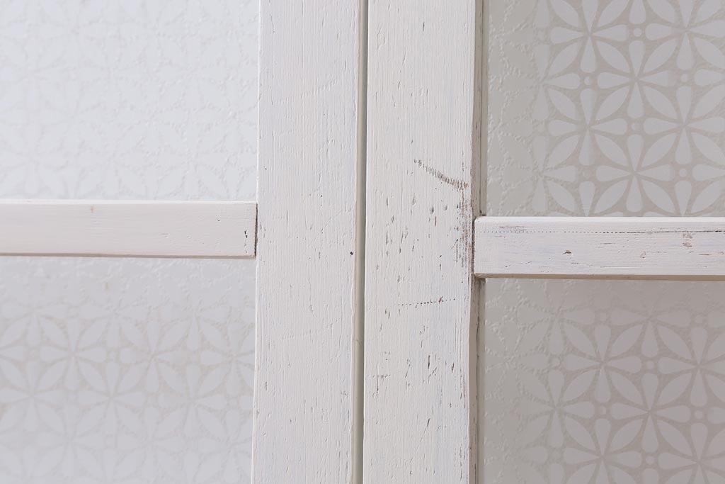 アンティーク建具　和製アンティーク　当店オリジナルガラス入り　ホワイトペイントが爽やかなガラス戸2枚セット(引き戸、建具)(R-038720)