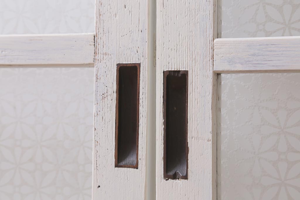 アンティーク建具　和製アンティーク　当店オリジナルガラス入り　ホワイトペイントが爽やかなガラス戸2枚セット(引き戸、建具)(R-038720)