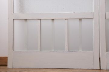 アンティーク建具　和製アンティーク　当店オリジナルガラス入り　ホワイトペイントが爽やかなガラス戸2枚セット(引き戸、建具)(R-038720)