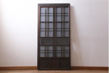 アンティーク建具　すりガラス・モールガラス・銀モールガラス入り　凝ったデザインがおしゃれなガラス戸1枚(引き戸、建具)(R-038725)