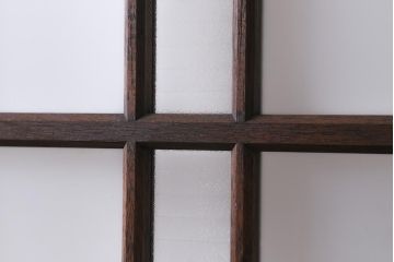 アンティーク建具　すりガラス・モールガラス・銀モールガラス入り　凝ったデザインがおしゃれなガラス戸1枚(引き戸、建具)(R-038725)