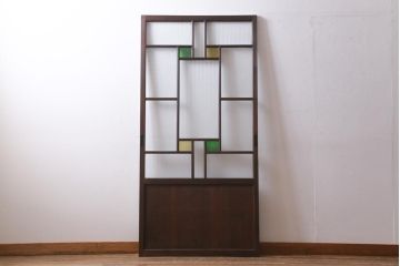 アンティーク建具　和製アンティーク　当時物色ガラス入り!　大正ロマン　モールガラス　色ガラスがレトロなガラス戸1枚(建具、引き戸)(R-038726)
