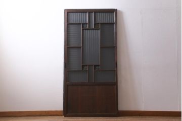 アンティーク建具　和製アンティーク　当時物色ガラス入り!　大正ロマン　モールガラス　色ガラスがレトロなガラス戸1枚(建具、引き戸)(R-038726)