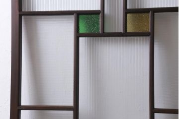アンティーク建具　和製アンティーク　当時物色ガラス入り!　大正ロマン　モールガラス　色ガラスがレトロなガラス戸1枚(建具、引き戸)(R-038726)