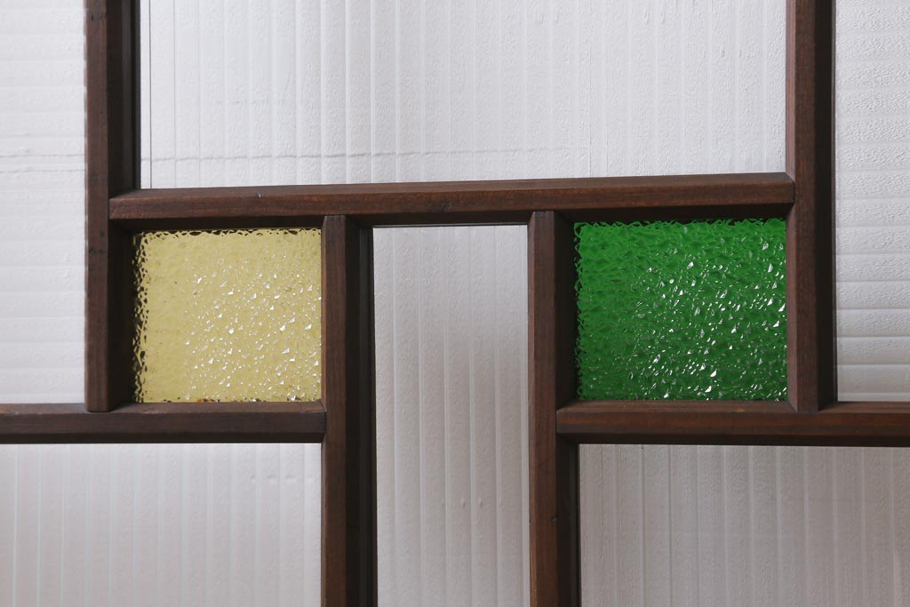 アンティーク建具　和製アンティーク　当時物色ガラス入り!　大正ロマン　モールガラス　色ガラスがレトロなガラス戸1枚(建具、引き戸)(R-038726)