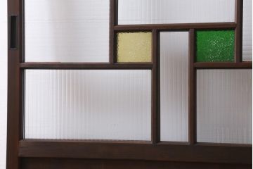アンティーク建具　和製アンティーク　当時物色ガラス入り!　大正ロマン　モールガラス　色ガラスがレトロなガラス戸1枚(建具、引き戸)(R-038726)