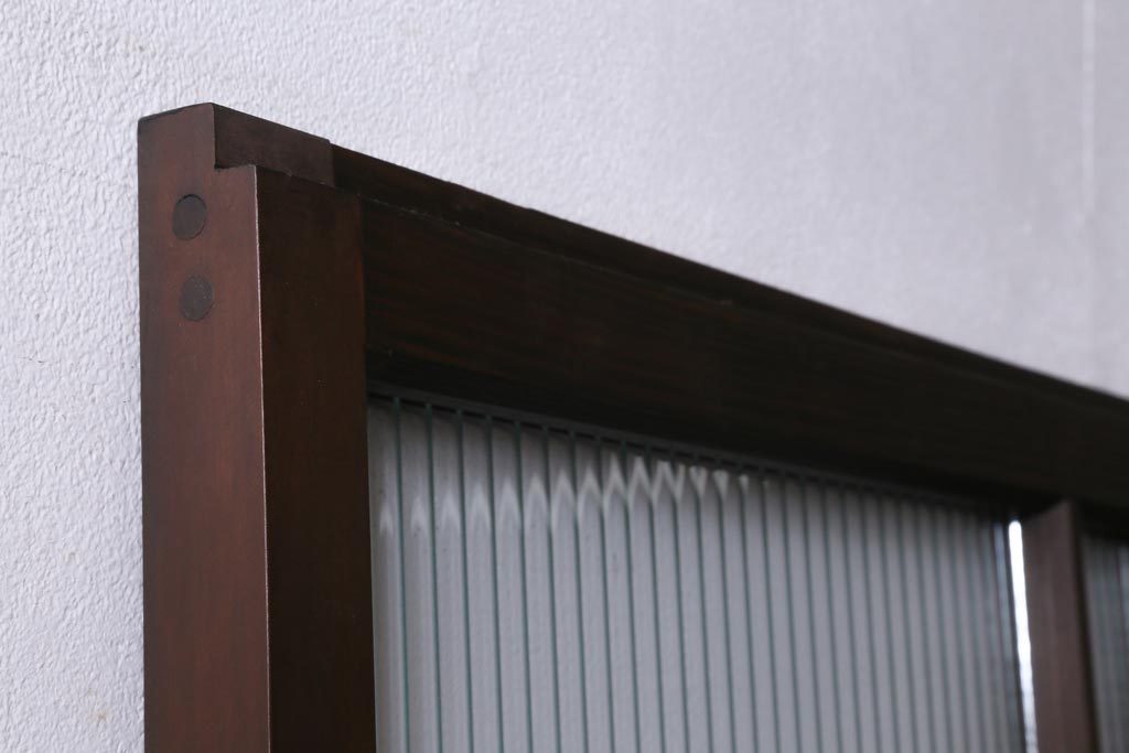 アンティーク建具　和製アンティーク　当時物色ガラス入り!　大正ロマン　モールガラス　色ガラスがレトロなガラス戸1枚(建具、引き戸)(R-038726)