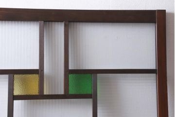 アンティーク建具　和製アンティーク　当時物色ガラス入り!　大正ロマン　モールガラス　色ガラスがレトロなガラス戸1枚(建具、引き戸)(R-038726)