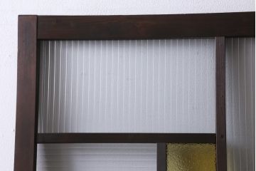 アンティーク建具　和製アンティーク　当時物色ガラス入り!　大正ロマン　モールガラス　色ガラスがレトロなガラス戸1枚(建具、引き戸)(R-038726)